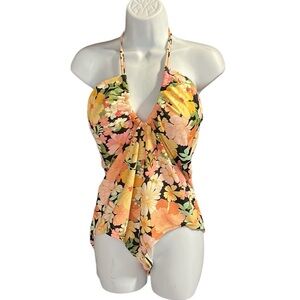 NWT Shade & Shore Swimsuit Bikini One Piece Swim Womens Size XL Yellow Floral